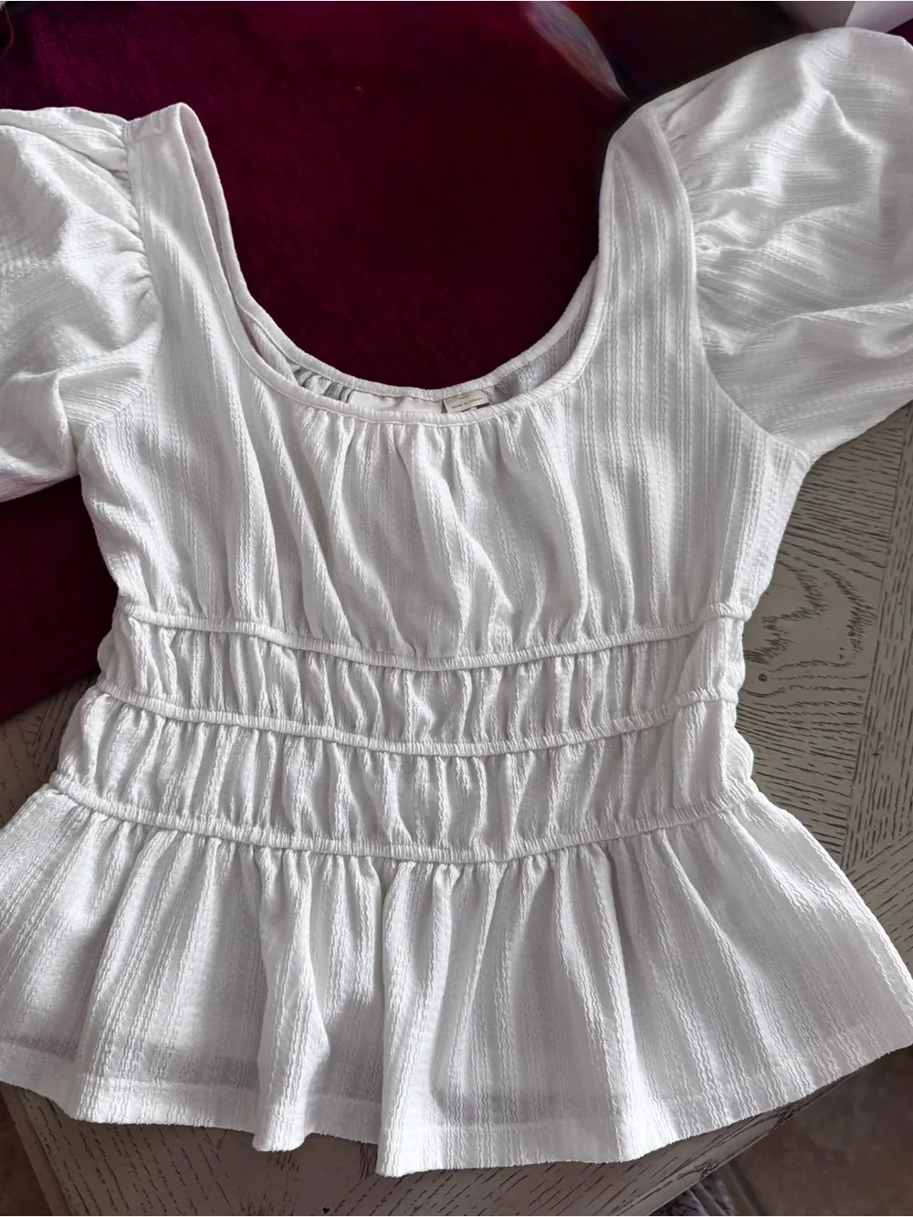 Anthropologie White Smocked Peplum Blouse